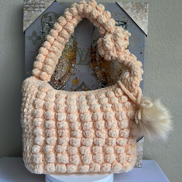 Hand Crafted Handbags - Hand Crafted Crochet Puffy Shoulder Peach Color.